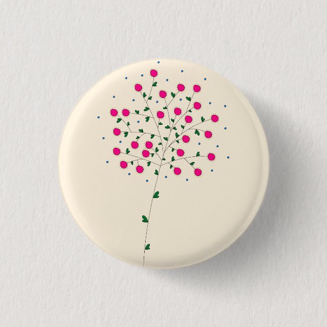 Radiant Pink Flowers with Yellow Botanical Artwork Button (Front)