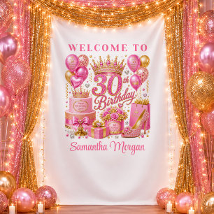 Radiant Pink Gold Confetti 30th Birthday Backdrop