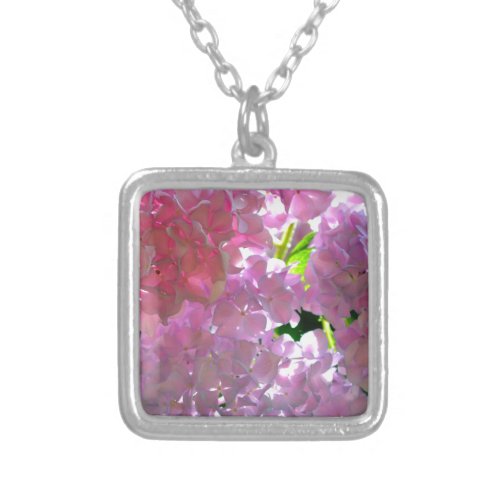 Radiant Pink Hydrangeas pink flowers pink flowers Silver Plated Necklace