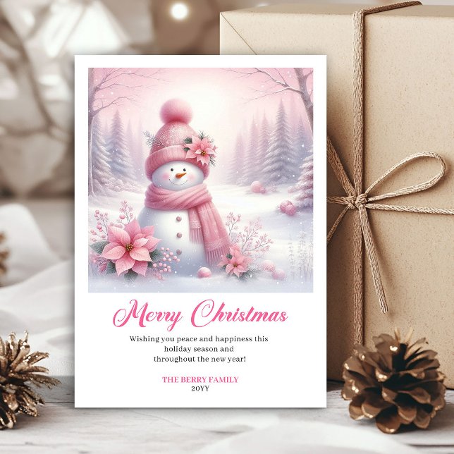 Radiant pink snowman winter kids card digital file (Radiant pink snowman winter kids card digital file)