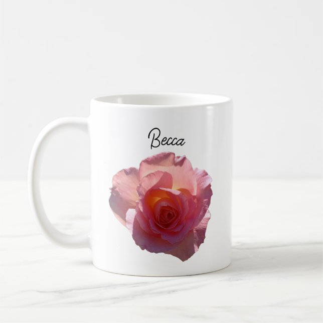 Radiant Pink Tea Rose Personalized Mug (Left)