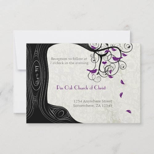 Radiant Purple Birds Wedding Reception Card