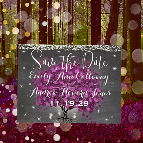 Radiant Purple Heart Leaf Tree Wedding Announcement Postcard