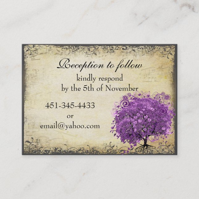 Radiant Purple Heart Leaf Tree Wedding Business Card (Front)