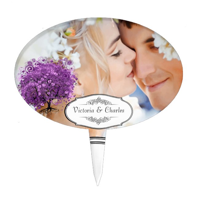 Radiant Purple Heart Leaf Tree Wedding Cake Topper (Front)