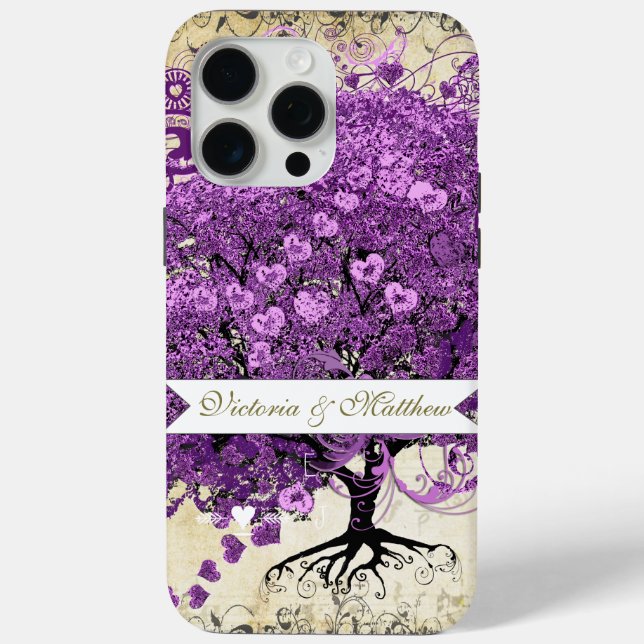 Radiant Purple Heart Leaf Tree Wedding Case-Mate iPhone Case (Back)