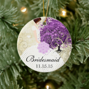 Radiant Purple Heart Leaf Tree Wedding Ceramic Ornament