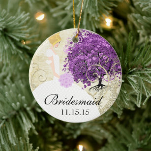 Radiant Purple Heart Leaf Tree Wedding Ceramic Ornament
