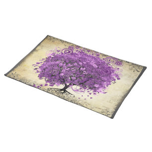 Radiant Purple Heart Leaf Tree Wedding Cloth Placemat