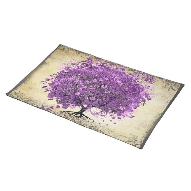 Radiant Purple Heart Leaf Tree Wedding Cloth Placemat (On Table)