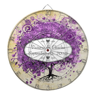 Radiant Purple Heart Leaf Tree Wedding Dartboard With Darts