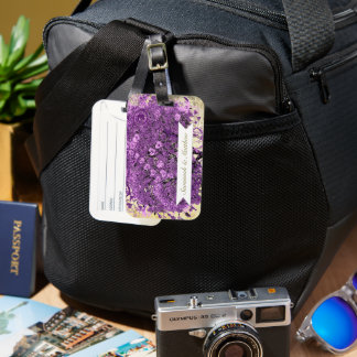 Radiant Purple Heart Leaf Tree Wedding Luggage Tag