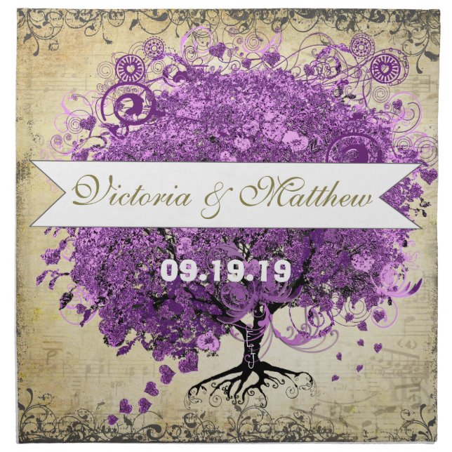 Radiant Purple Heart Leaf Tree Wedding Napkin (Front)