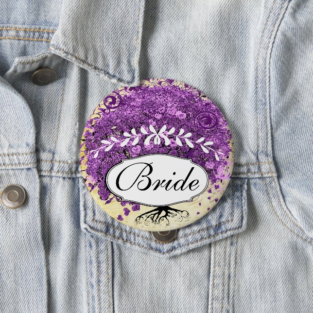 Radiant Purple Heart Leaf Tree Wedding Pinback Button (In Situ)