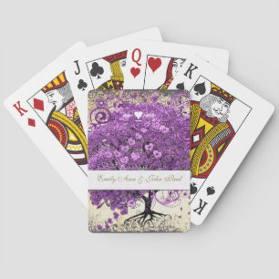Radiant Purple Heart Leaf Tree Wedding Poker Cards