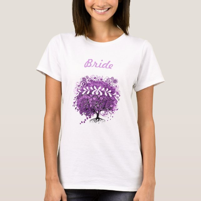 Radiant Purple Heart Leaf Tree Wedding T-Shirt (Front)