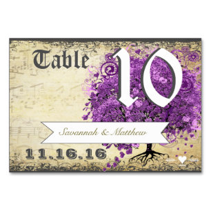 Radiant Purple Heart Leaf Tree Wedding Table Number