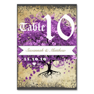 Radiant Purple Heart Leaf Tree Wedding Table Number