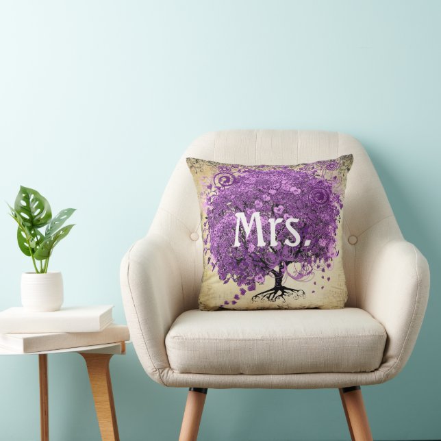 Radiant Purple Heart Leaf Tree Wedding Throw Pillow (Chair)
