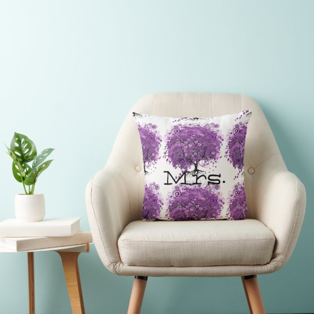 Radiant Purple Heart Leaf Tree Wedding Throw Pillow (Chair)