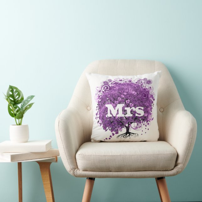 Radiant Purple Heart Leaf Tree Wedding Throw Pillow (Chair)
