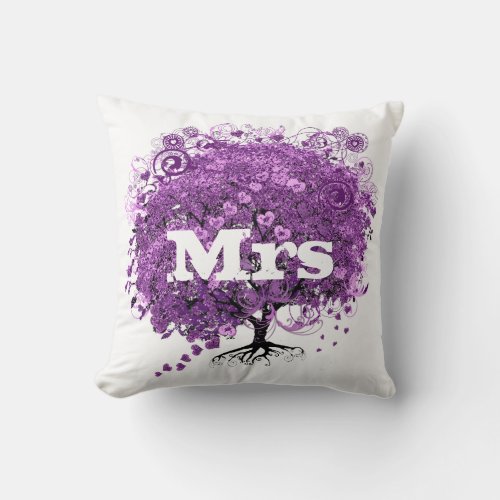 Radiant Purple Heart Leaf Tree Wedding Throw Pillow