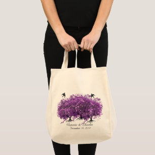 Radiant Purple Heart Leaf Tree Wedding Tote Bag