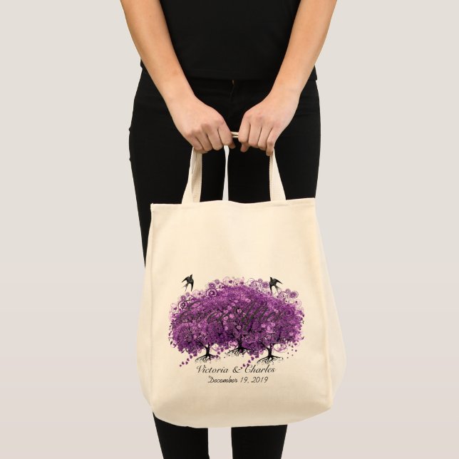 Radiant Purple Heart Leaf Tree Wedding Tote Bag (Front (Product))