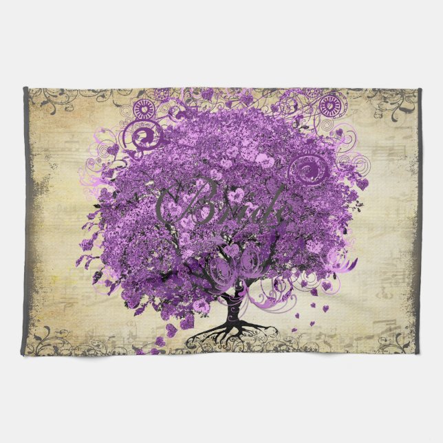 Radiant Purple Heart Leaf Tree Wedding Towel (Horizontal)
