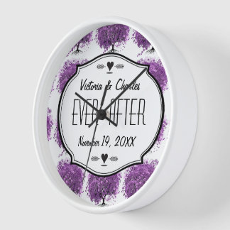 Radiant Purple Heart Leaf Tree Wedding Wall Clock