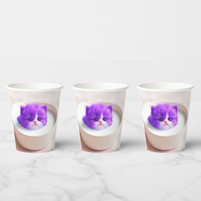Radiant Purple Kitten Portrait Paper Cups (Multi)