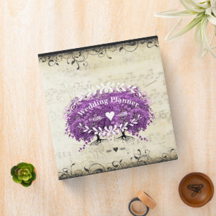 Radiant Purple Romantic Heart Leaf Wedding 3 Ring Binder