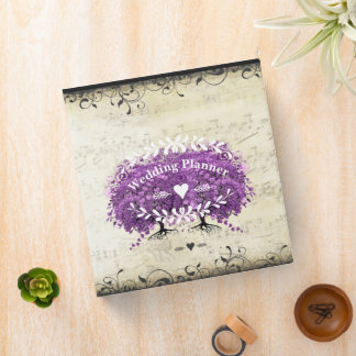 Radiant Purple Romantic Heart Leaf Wedding 3 Ring Binder