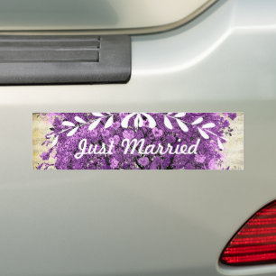 Radiant Purple Romantic Heart Leaf Wedding Bumper Sticker