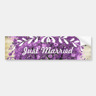 Radiant Purple Romantic Heart Leaf Wedding Bumper Sticker