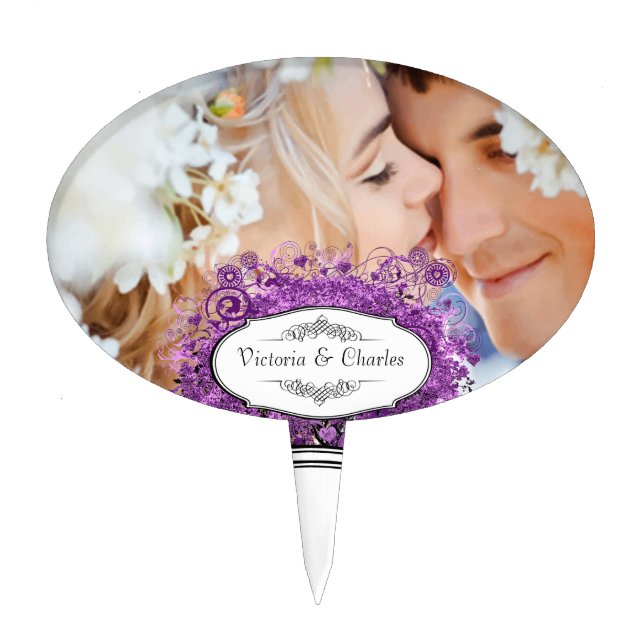 Radiant Purple Romantic Heart Leaf Wedding Cake Topper (Front)
