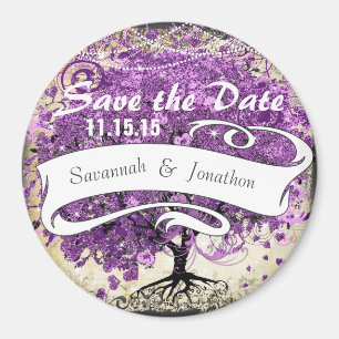 Radiant Purple Romantic Heart Leaf Wedding Magnet