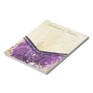 Radiant Purple Romantic Heart Leaf Wedding Notepad