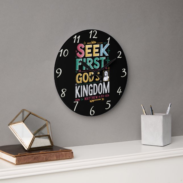 Radiant Pursuit of God: Seek First Gods Kingdom Large Clock (Office)