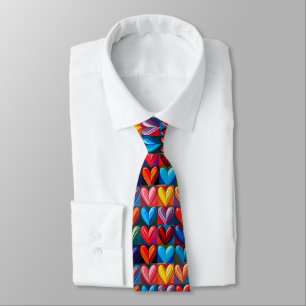 Radiant Rainbow Hearts Neck Tie