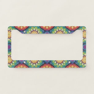 Radiant Rainbow Mandala Mosaic – Stained Glass License Plate Frame