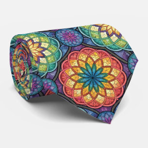 Radiant Rainbow Mandala Mosaic – Stained Glass Neck Tie