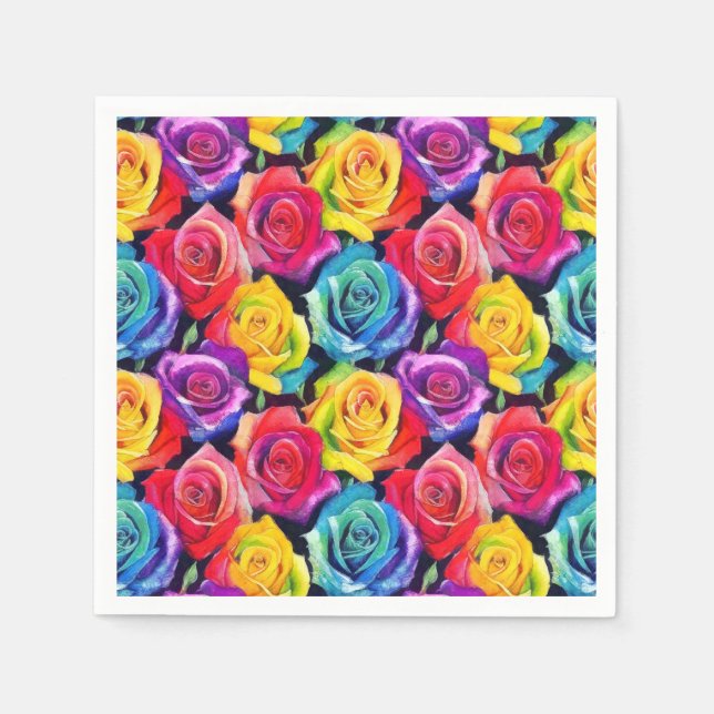 Radiant rainbow roses, floral pattern napkins (Front)