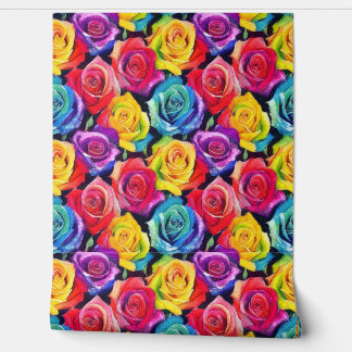 Radiant rainbow roses, floral pattern wallpaper