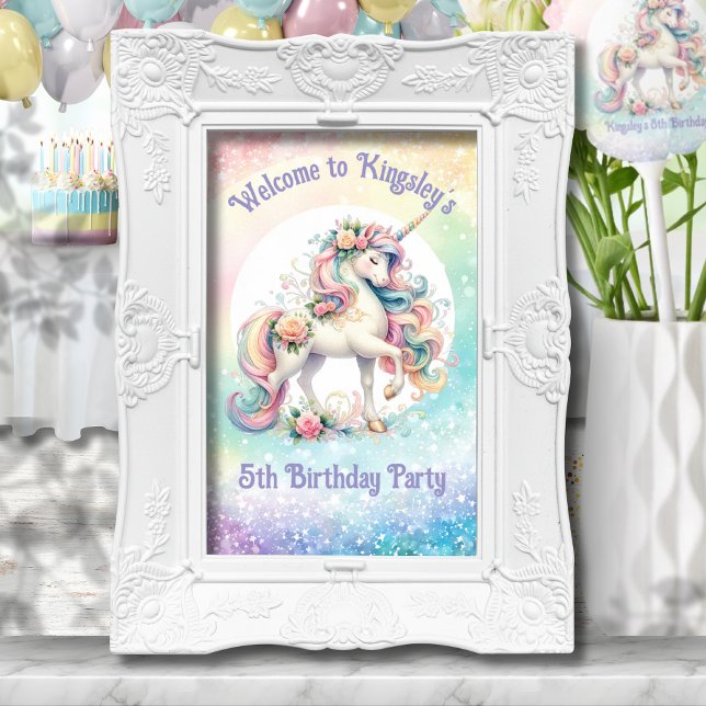 Radiant Rainbow Unicorn Birthday Welcome Sign (Radiant Rainbow Unicorn Birthday Welcome Sign)