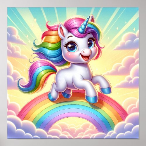 Radiant Rainbow Unicorn _ Fantasy Nursery Kids Poster