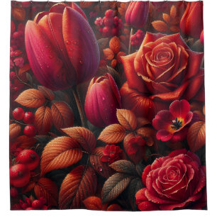 “Radiant Raindrop Fall Floral Art” Shower Curtain