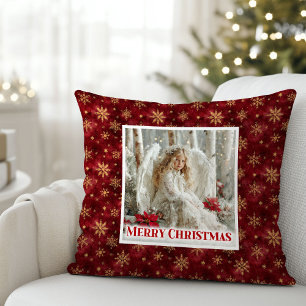 Radiant Red and Gold Angel Vintage Christmas Throw Pillow