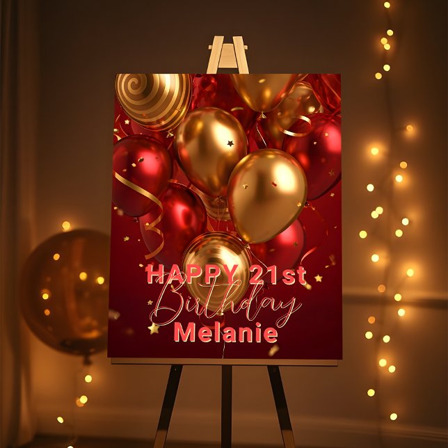 Radiant Red and Gold Balloon Birthday Celebration Foam Board (Creator Uploaded)