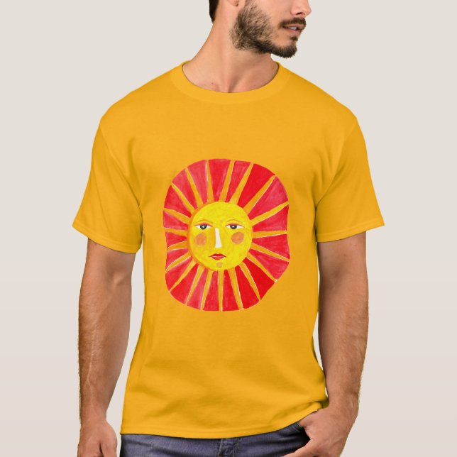 Radiant Red And Yellow Sun Face T-Shirt (Front)
